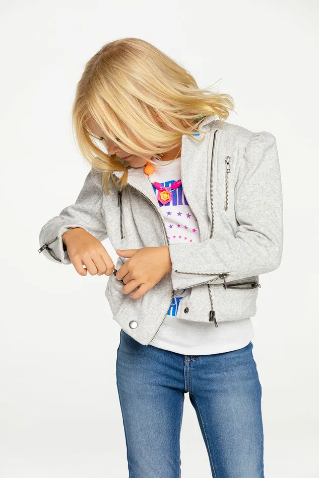 Chaser Brand Cotton Fleece Puff Sleeve Moto Jacket Girls Tops