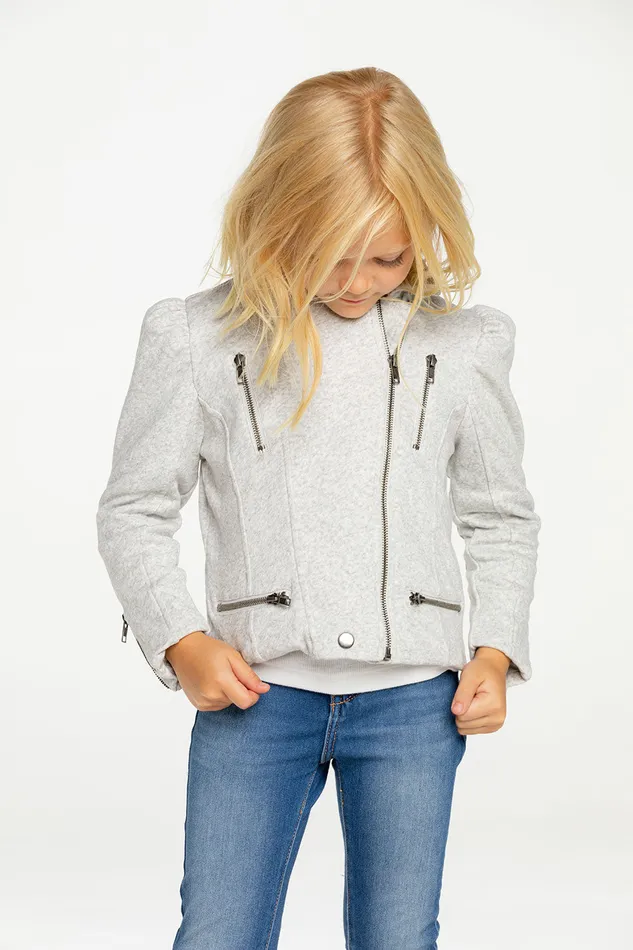 Chaser Brand Cotton Fleece Puff Sleeve Moto Jacket Girls Tops