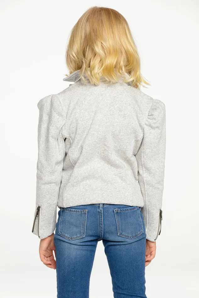 Chaser Brand Cotton Fleece Puff Sleeve Moto Jacket Girls Tops