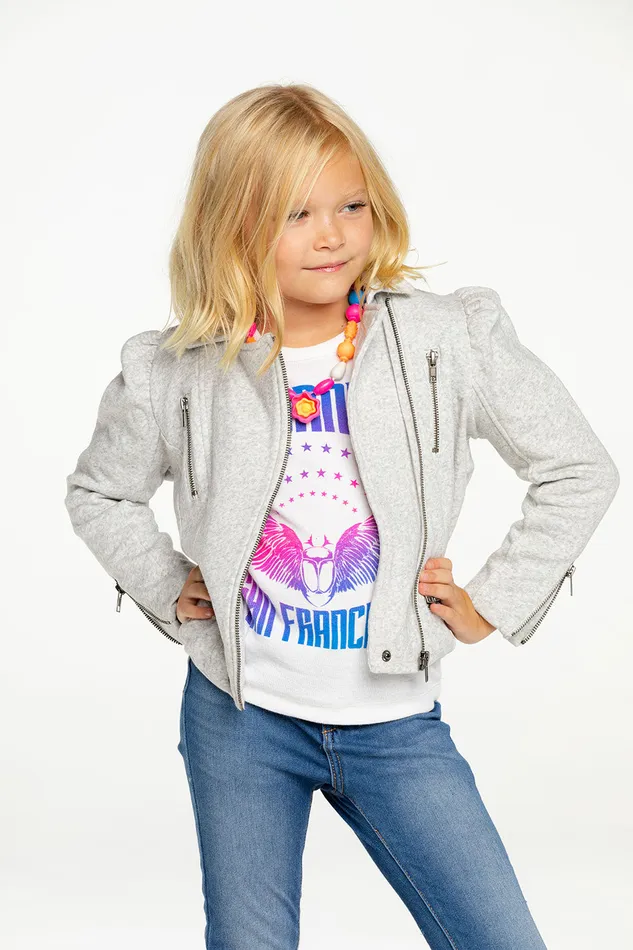 Chaser Brand Cotton Fleece Puff Sleeve Moto Jacket Girls Tops