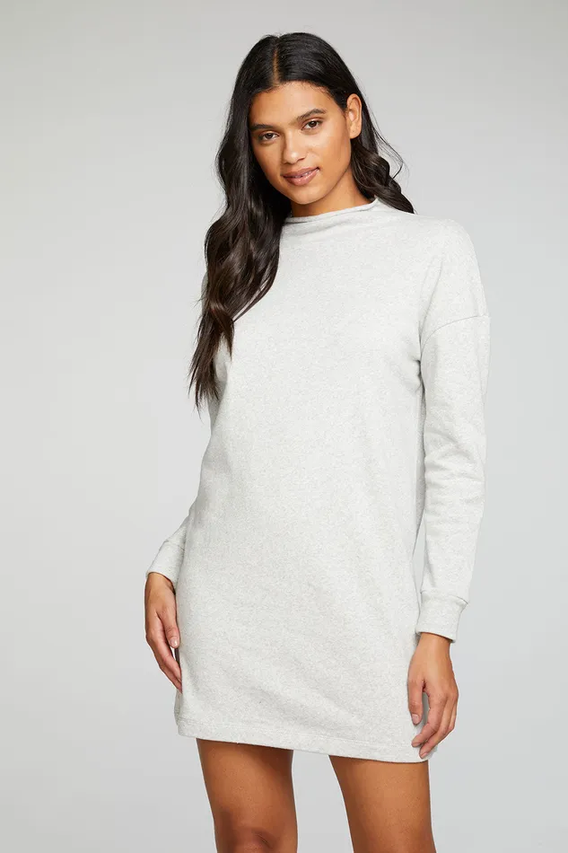 Chaser Brand Loungewear Womens Cotton Fleece Long Sleeve Drop Shoulder Mock Neck Mini Dress Chaser Brand Loungewear Womens Cotton Fleece Long Sleeve Drop Shoulder Mock Neck Mini Dress