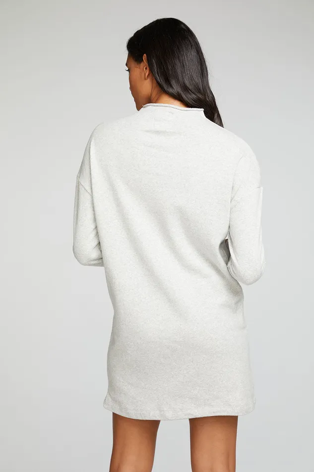 Chaser Brand Loungewear Womens Cotton Fleece Long Sleeve Drop Shoulder Mock Neck Mini Dress