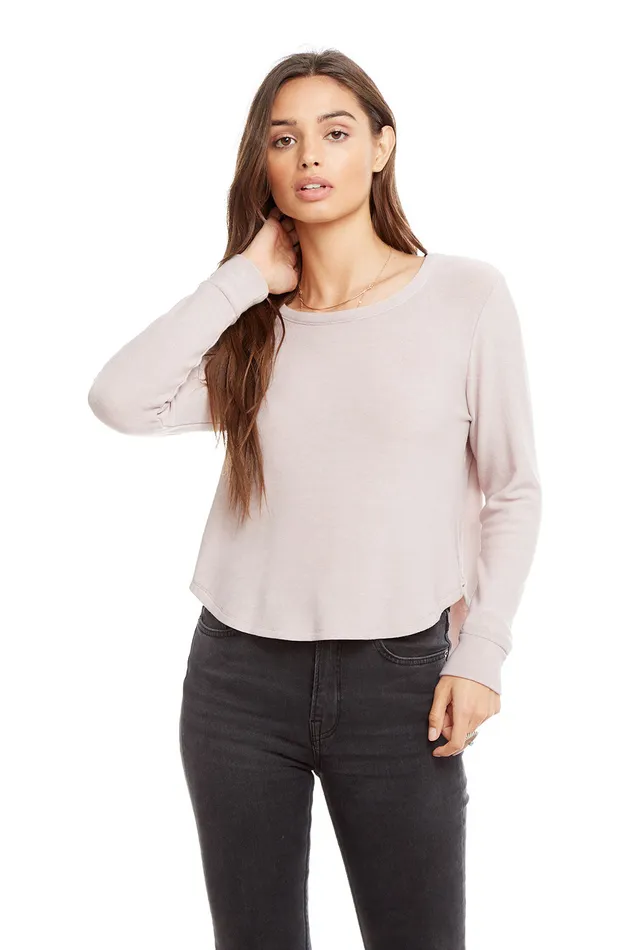 Chaser Brand Loungewear Womens Cozy Knit Long Sleeve Hi Lo Shirttail Semi Cropped Pullover