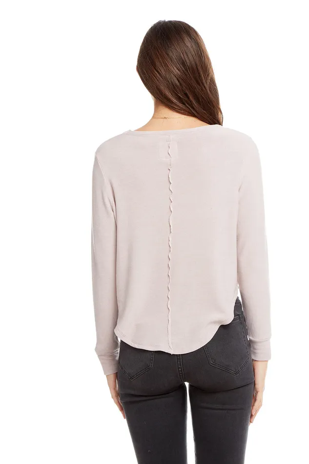 Chaser Brand Loungewear Womens Cozy Knit Long Sleeve Hi Lo Shirttail Semi Cropped Pullover