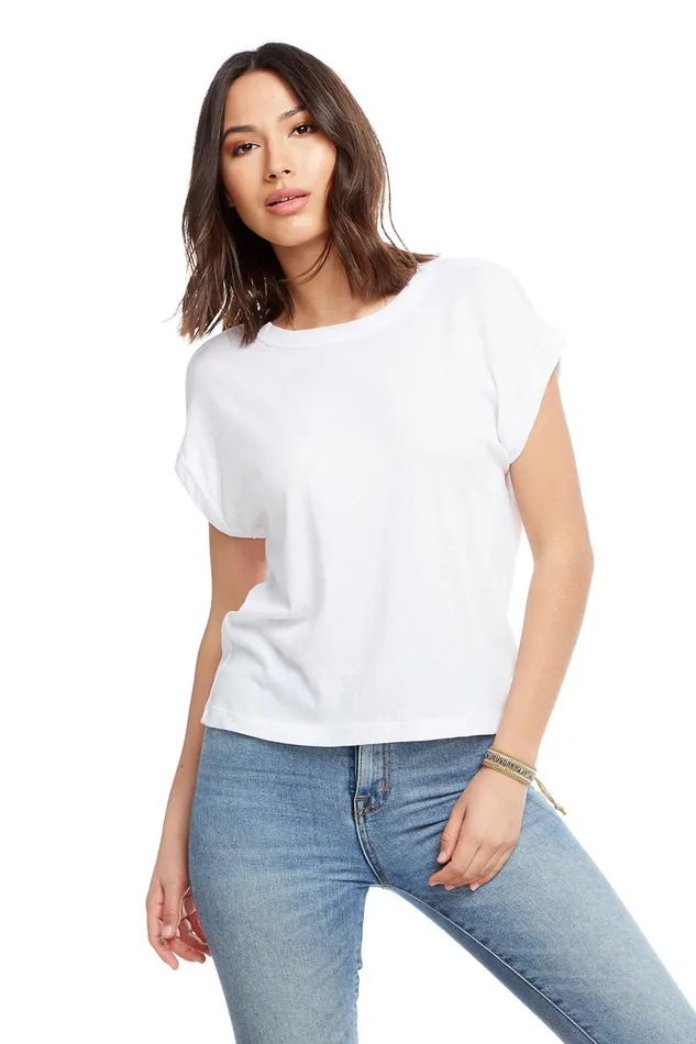 Chaser Brand Loungewear Womens Gauzy Cotton Crew Neck Drop Shoulder Roll Sleeve Hi Lo Tee