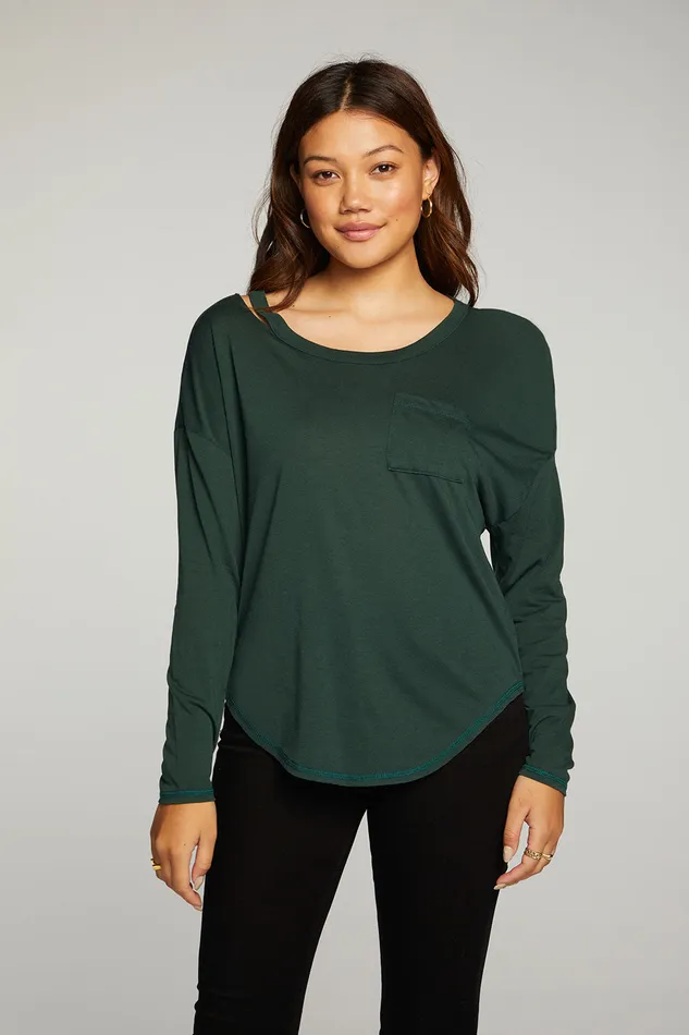 Chaser Brand rPET Vintage Jersey Vented Long Sleeve Drop Shoulder Shirttail Womens Tops Chaser Brand rPET Vintage Jersey Vented Long Sleeve Drop Shoulder Shirttail Womens Tops