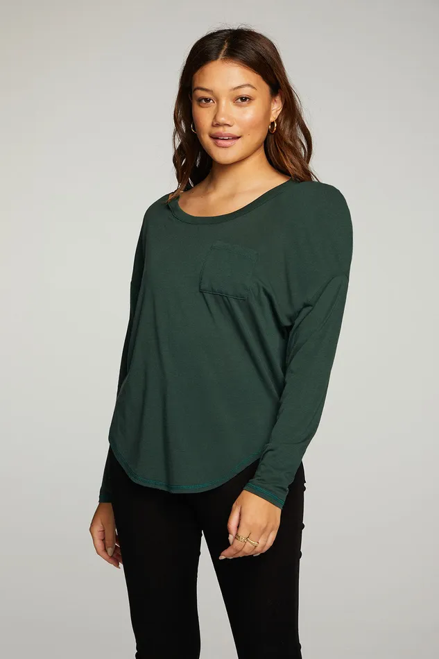 Chaser Brand rPET Vintage Jersey Vented Long Sleeve Drop Shoulder Shirttail Womens Tops