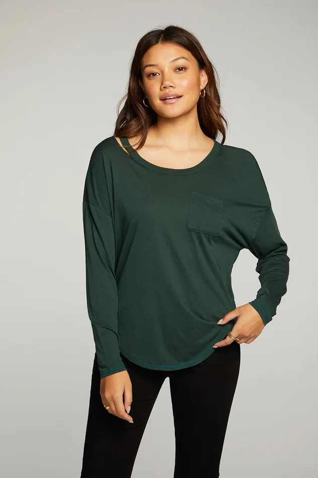Chaser Brand rPET Vintage Jersey Vented Long Sleeve Drop Shoulder Shirttail Womens Tops