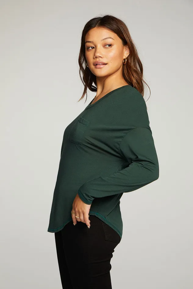 Chaser Brand rPET Vintage Jersey Vented Long Sleeve Drop Shoulder Shirttail Womens Tops