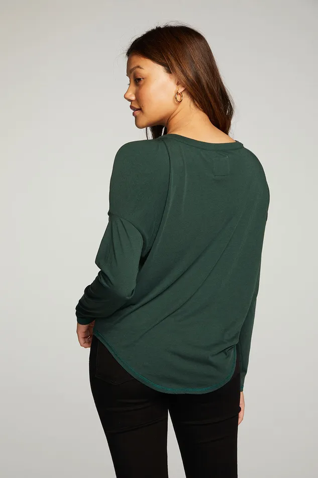 Chaser Brand rPET Vintage Jersey Vented Long Sleeve Drop Shoulder Shirttail Womens Tops