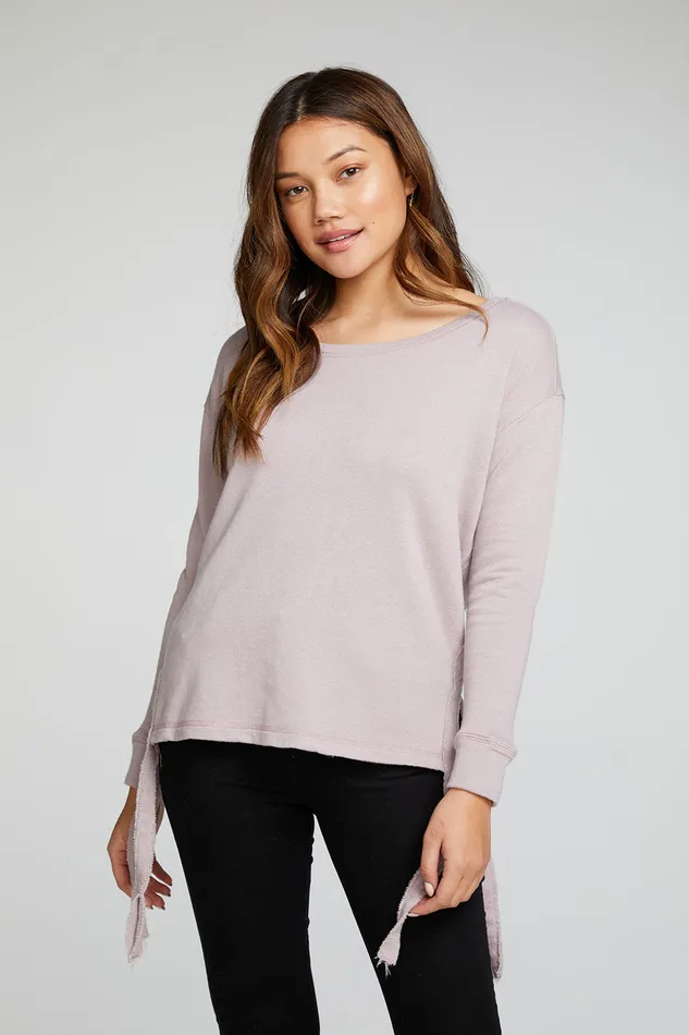 Chaser Brand Tops Womens Linen French Terry Long Sleeve Drop Shoulder Side Tie Pullover Chaser Brand Tops Womens Linen French Terry Long Sleeve Drop Shoulder Side Tie Pullover