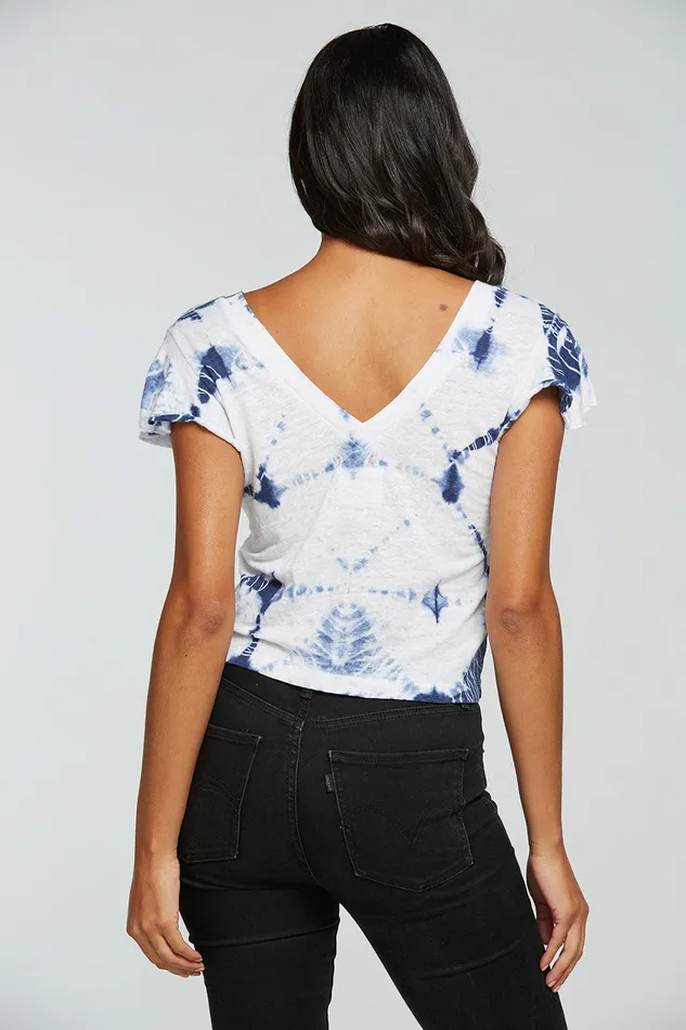 Chaser Brand Tops Womens Linen Jersey Flutter Sleeve Double V Neck Tee