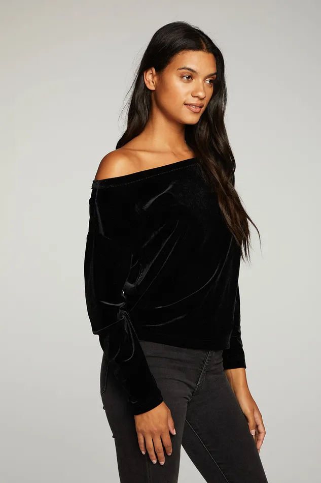 Chaser Brand Tops Womens Stretch Velvet Long Sleeve Off Shoulder Dolman Pullover