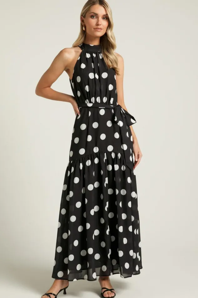 Chayenne Maxi Dress 8211 Halter Neck Tie Waist In Vienna Spot Women Showpo Dresses