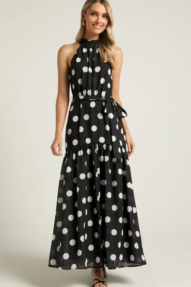 Chayenne Maxi Dress 8211 Halter Neck Tie Waist In Vienna Spot Women Showpo Dresses