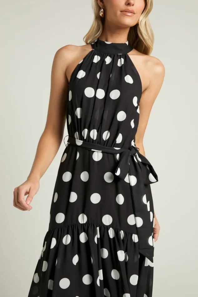 Chayenne Maxi Dress 8211 Halter Neck Tie Waist In Vienna Spot Women Showpo Dresses