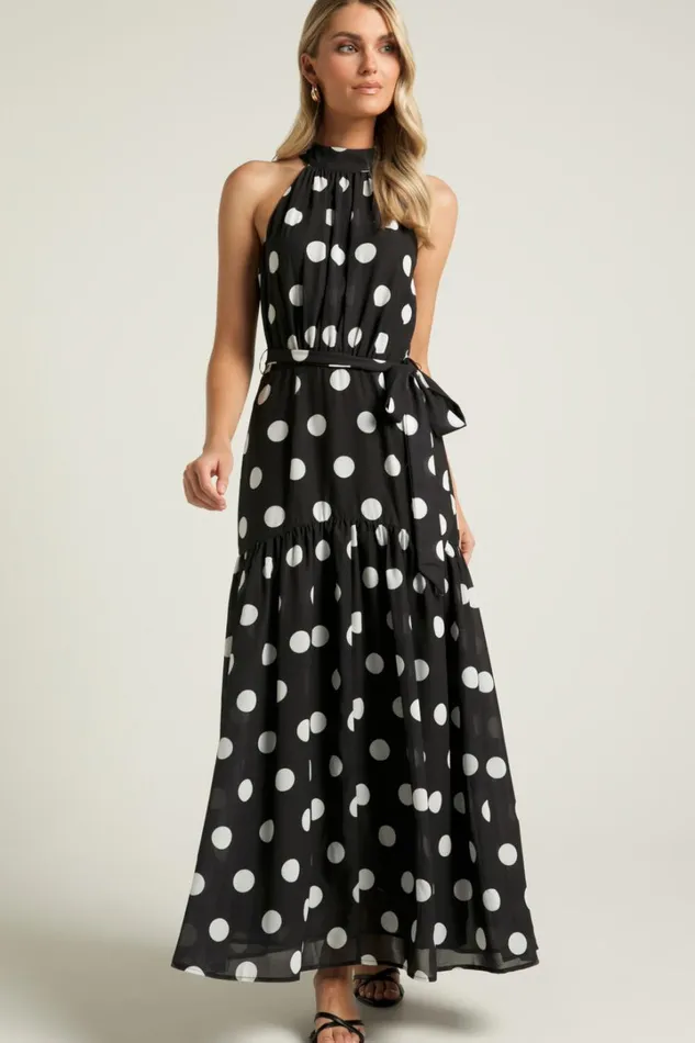 Chayenne Maxi Dress 8211 Halter Neck Tie Waist In Vienna Spot Women Showpo Dresses