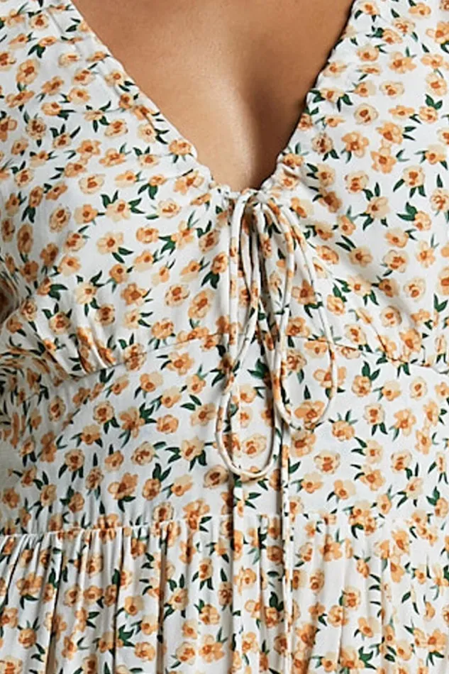 Chetana Mini Dress 8211 Tie Front Short Sleeve Tiered Dress In White And Yellow Floral Women Showpo Dresses