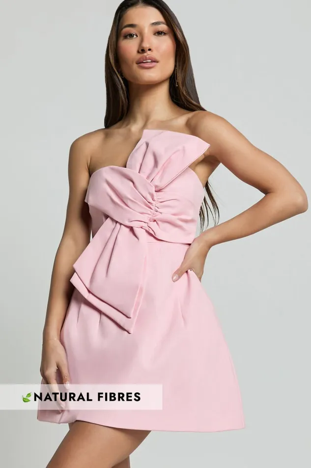 Chika Mini Dress 8211 Linen Look Strapless Front Bow Dress In Soft Pink Women Showpo Conscious Chika Mini Dress 8211 Linen Look Strapless Front Bow Dress In Soft Pink Women Showpo Conscious