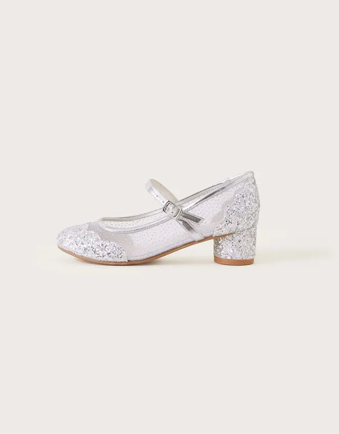 Children Annabelle Mesh Glitter Shoes Silver Monsoon Partywear