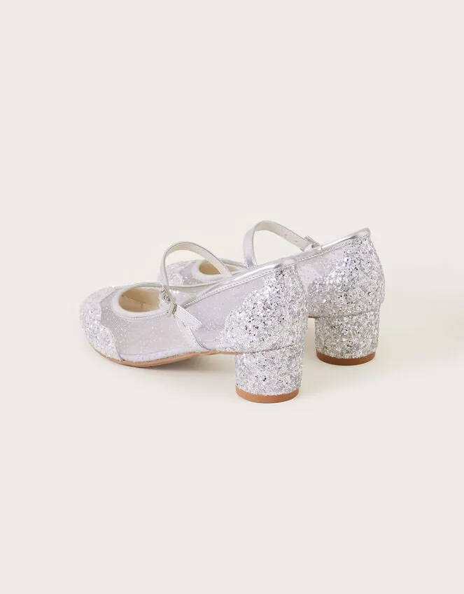 Children Annabelle Mesh Glitter Shoes Silver Monsoon Partywear