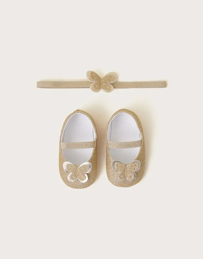 Children Baby Butterfly Booties And Bando Gold Monsoon Partywear