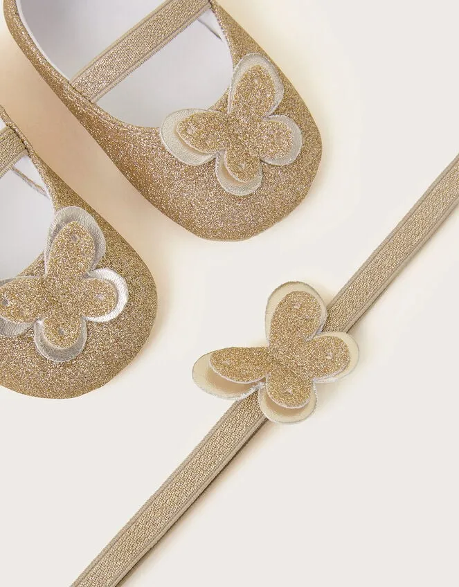 Children Baby Butterfly Booties And Bando Gold Monsoon Partywear
