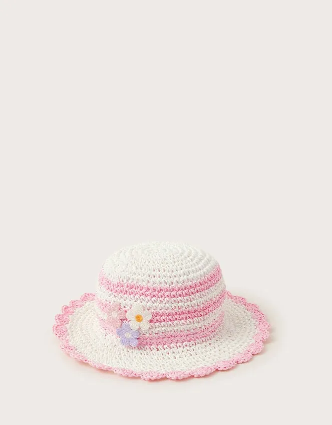 Children Baby Crochet Flower Hat Pink Monsoon Hats and Sunglasses