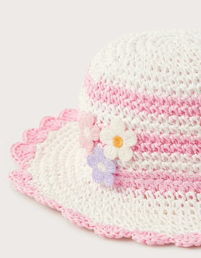 Children Baby Crochet Flower Hat Pink Monsoon Hats and Sunglasses