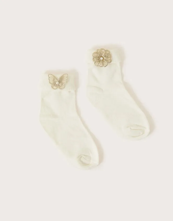 Children Butterfly And Flower Socks Set Of Two Multi Monsoon Partywear