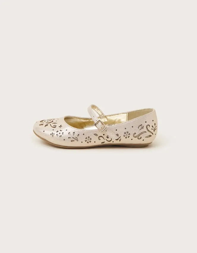 Children Cutwork Ballet Flats Gold Monsoon Partywear