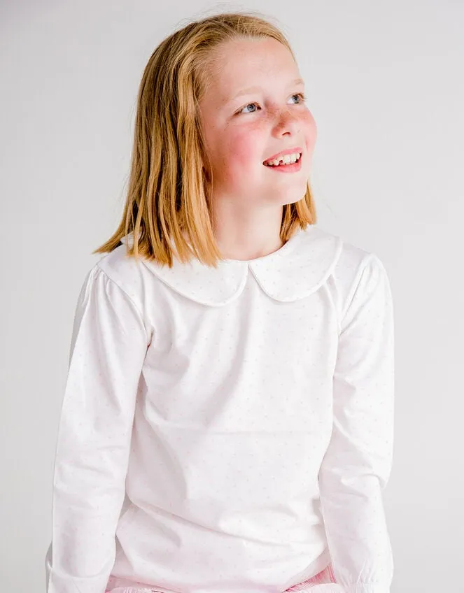 Children Dotty Dungarees Peter Pan Collar Top White Monsoon Tops and TShirts