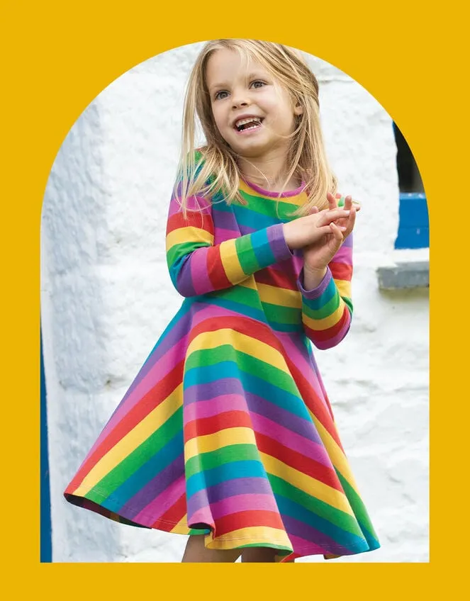 Children Frugi Rainbow Stripe Skater Dress Multi Monsoon Dresses