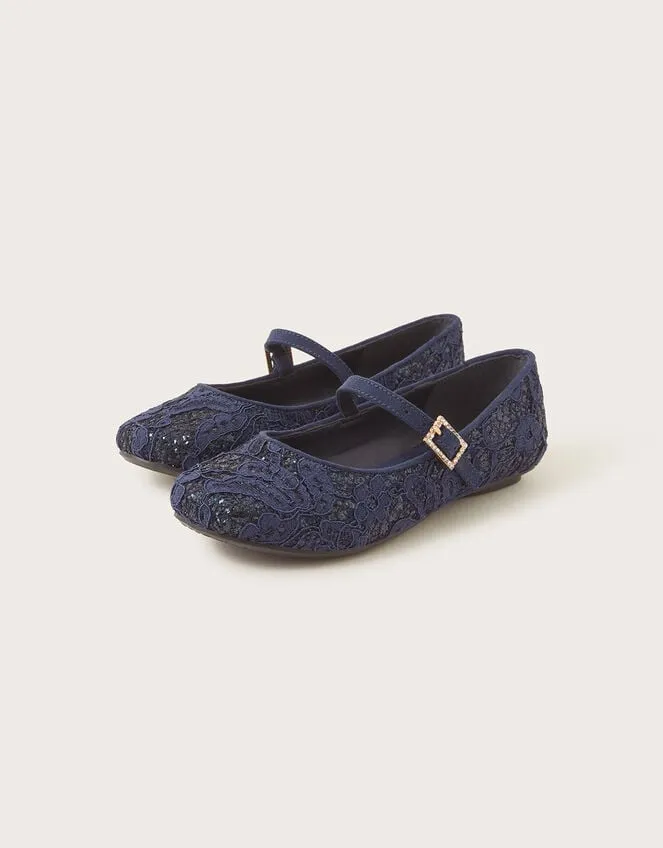Children Glitter Lace Ballerina Flats Blue Monsoon Partywear