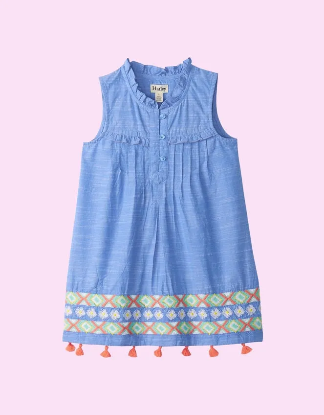 Children Hatley Embroidered Chambray Dress Blue Monsoon Dresses
