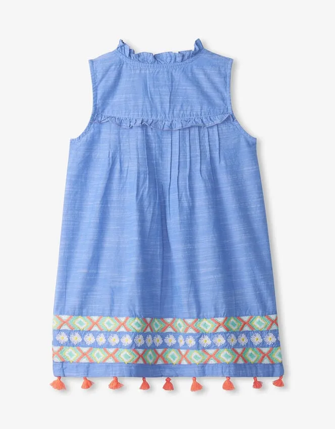 Children Hatley Embroidered Chambray Dress Blue Monsoon Dresses
