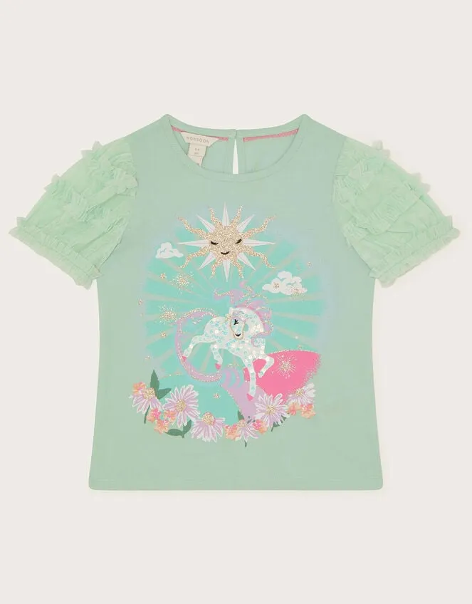 Children Horse Sunshine Ruffle Top Blue Monsoon Tops and TShirts
