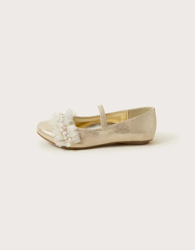 Children Land Of Wonder Beaded Ballet Flats Gold Monsoon Partywear