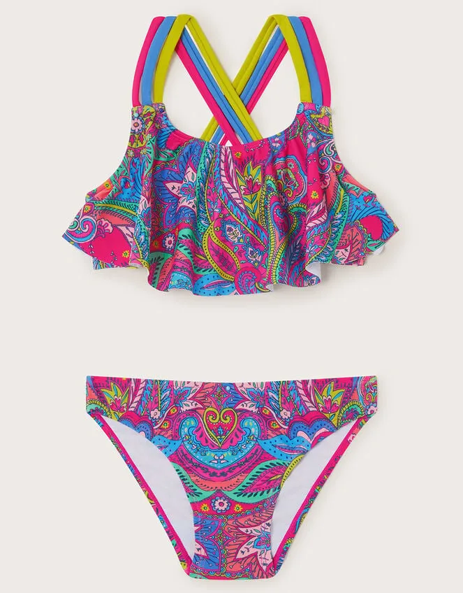 Children Paisley Frill Bikini Set Pink Monsoon Beachwear and Swimwear