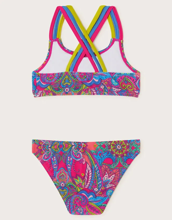 Children Paisley Frill Bikini Set Pink Monsoon Beachwear and Swimwear