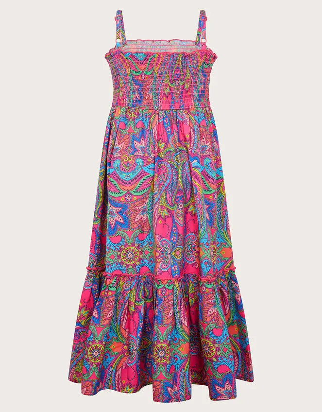 Children Paisley Shirred Midi Dress Pink Monsoon Dresses