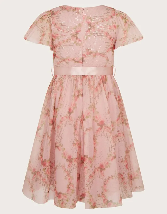 Children Rose Print Dress Pink Monsoon Dresses