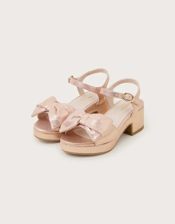 Children Shimmer Bow Heeled Shoes Pink Monsoon Partywear
