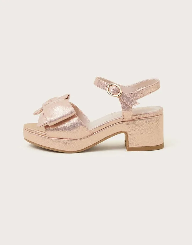 Children Shimmer Bow Heeled Shoes Pink Monsoon Partywear
