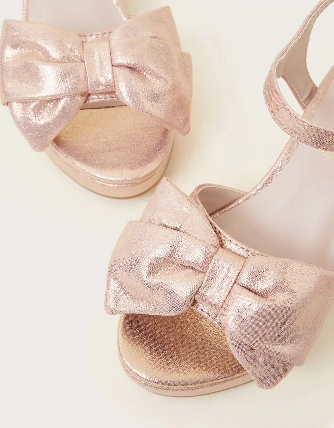Children Shimmer Bow Heeled Shoes Pink Monsoon Partywear