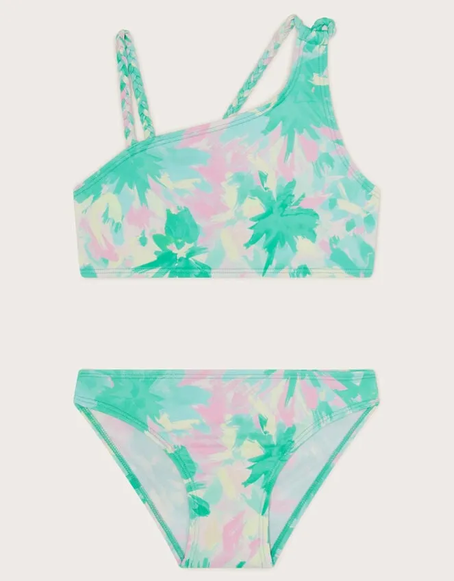 Children Splash Palm Print Bikini Set Green Monsoon Beachwear and Swimwear