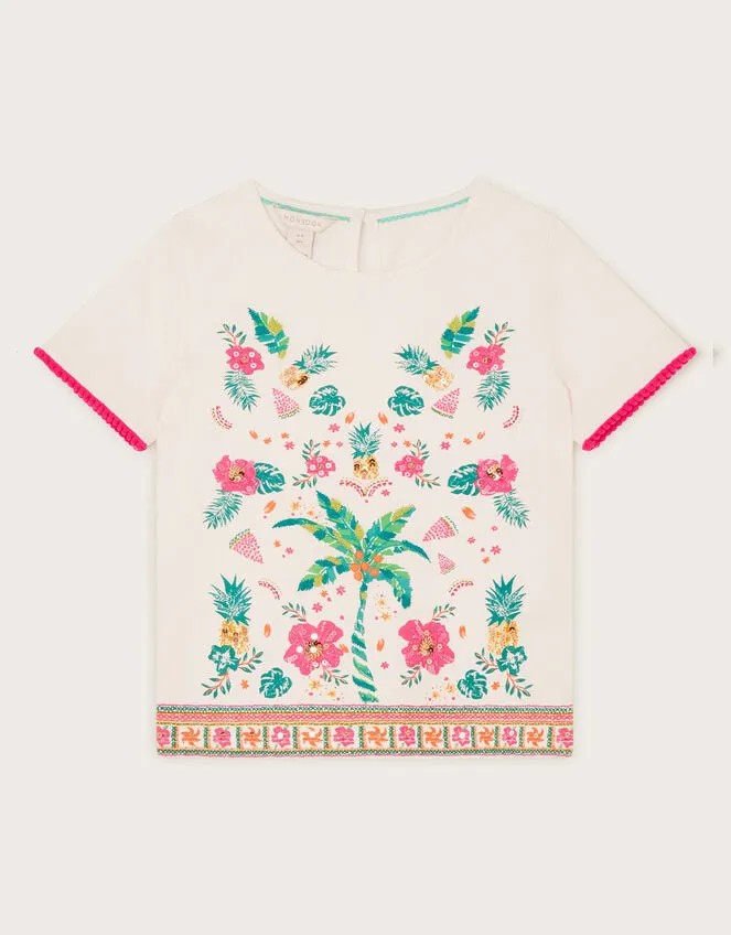 Children Tropical Palm Print TShirt White Monsoon Tops and TShirts