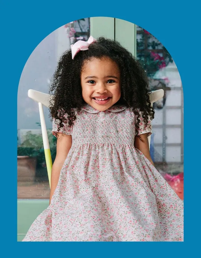 Children Trotters Rose Print Smock Dress Pink Monsoon Dresses