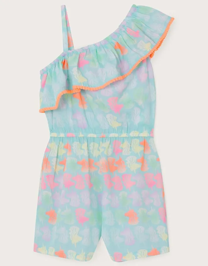 Children Unicorn Heads OneShoulder Playsuit Blue Monsoon Beachwear and Swimwear