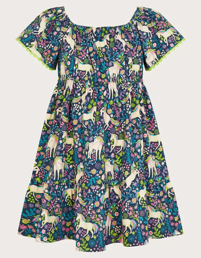 Children Unicorn Print Dress Blue Monsoon Dresses
